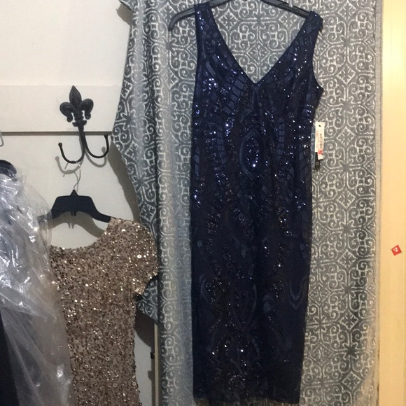 *Nicole Miller Navy sequin midi double v s2 NAVY - Picture 3 of 6